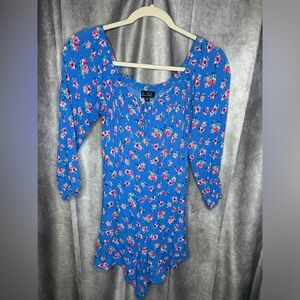 Trixxi Blue floral Romper Rayon Boho 3/4 sleeve